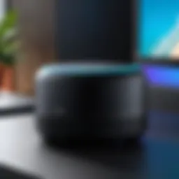 Close-up view of the Amazon Echo Studio speaker showcasing its design and audio features