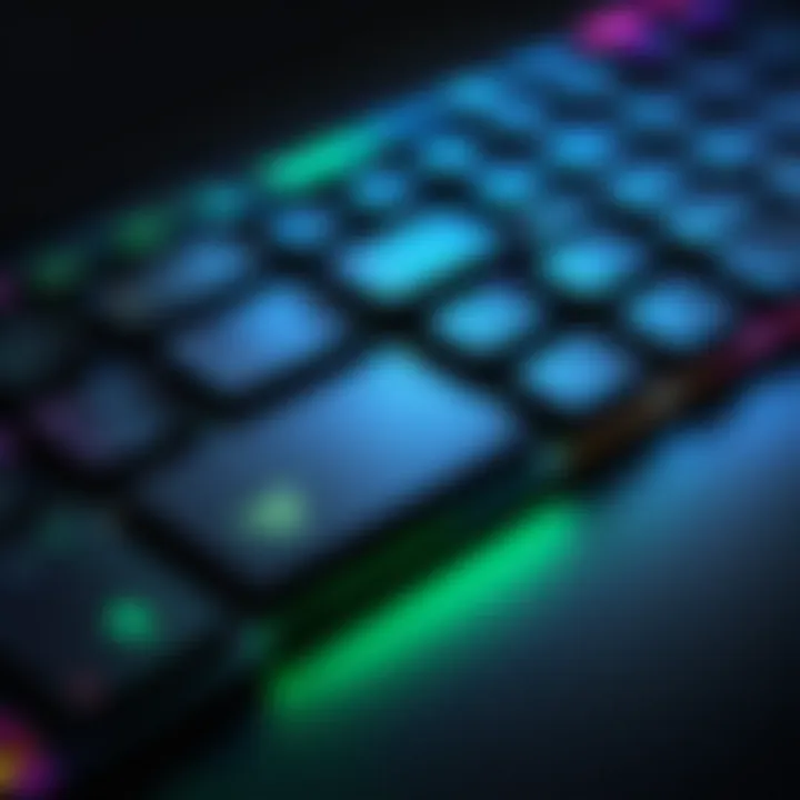 Close-up of Razer laptop keyboard with customizable RGB lighting