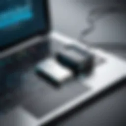 A sleek external drive connected to a laptop, showcasing a seamless backup process.