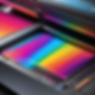Vibrant Print Quality from a Color Laser Printer Close-up of vibrant print quality from a color laser printer