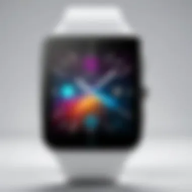 Elegant square Android smartwatch displaying a vibrant interface