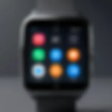 Close-up of square smartwatch showcasing advanced features