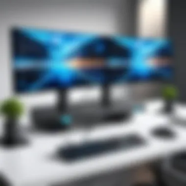 Ergonomic Workstation with Docking Station Ergonomic setup featuring a docking station and multiple monitors