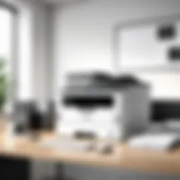 High-performance black and white laser printer in an office setting