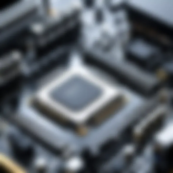 Close-up of a motherboard and CPU installation