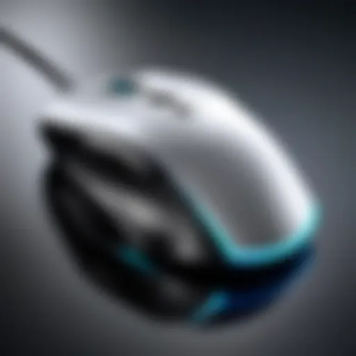 Close-up of a gaming mouse showcasing ergonomic design