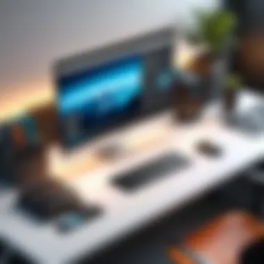 Creative workspace setup for editing projects with software open