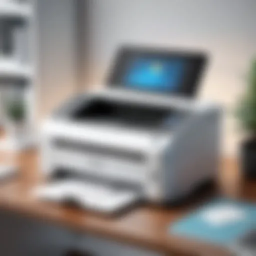 Modern laser printer scanner in a home office setting