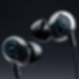 A detailed shot of premium earbuds showcasing sleek design and advanced technology.