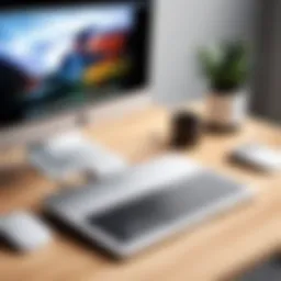Stylish MacBook workstation featuring ergonomic elements