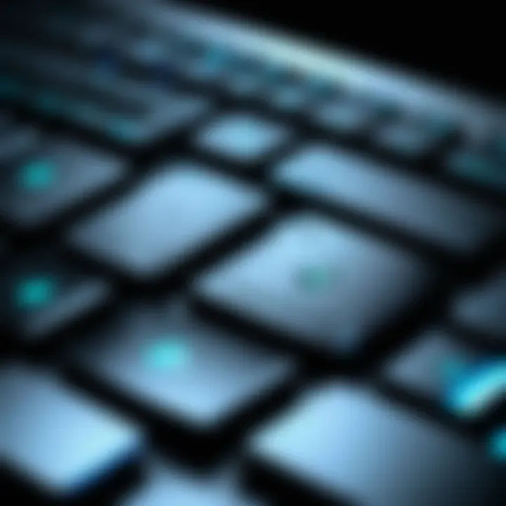 Close-up of the Alienware laptop keyboard highlighting RGB lighting