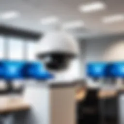 Dome camera mounted in a modern office environment