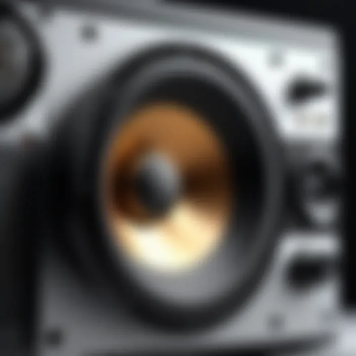 Close-up of a speaker driver demonstrating sound quality capabilities.