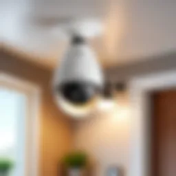 A modern light bulb security camera installed in a home environment