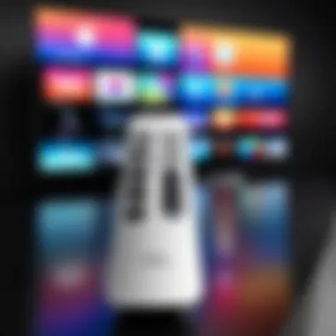 Apple TV Remote Experience An Apple TV remote alongside a vibrant display