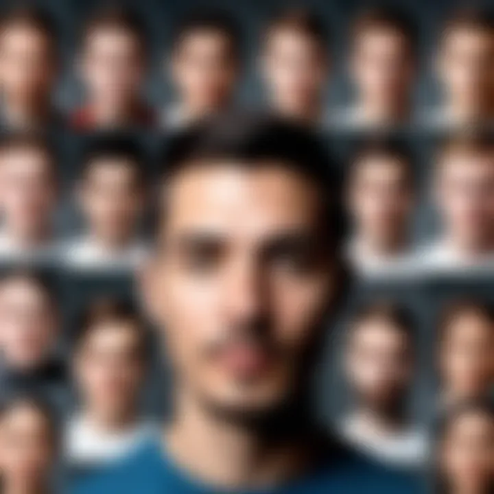 Illustration of face recognition technology in action, identifying individuals in photos