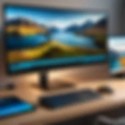 Desktop setup showcasing three display ports