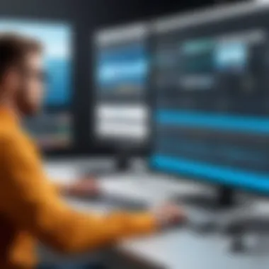 Illustration of a user selecting effects and transitions within a video editor