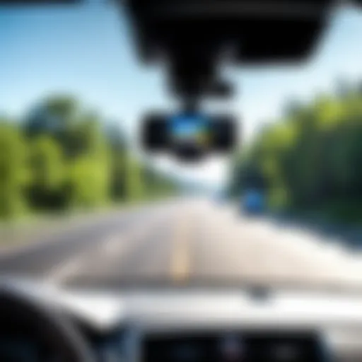 A sleek dash cam mounted on a windshield