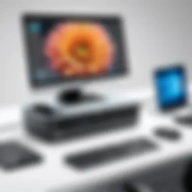 Professional Workspace with HP Computer A professional workspace displaying an HP computer and its docking station in use.