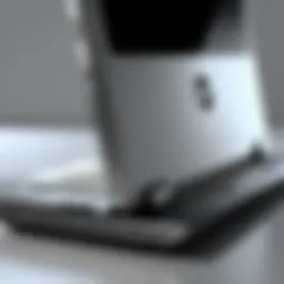 A sleek HP laptop connected to a docking station showcasing multiple port options.