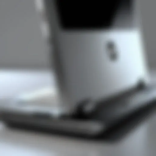 A sleek HP laptop connected to a docking station showcasing multiple port options.