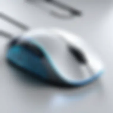 Ergonomic Features of the iMac Wired Mouse Close-up of the iMac wired mouse highlighting its ergonomic features.