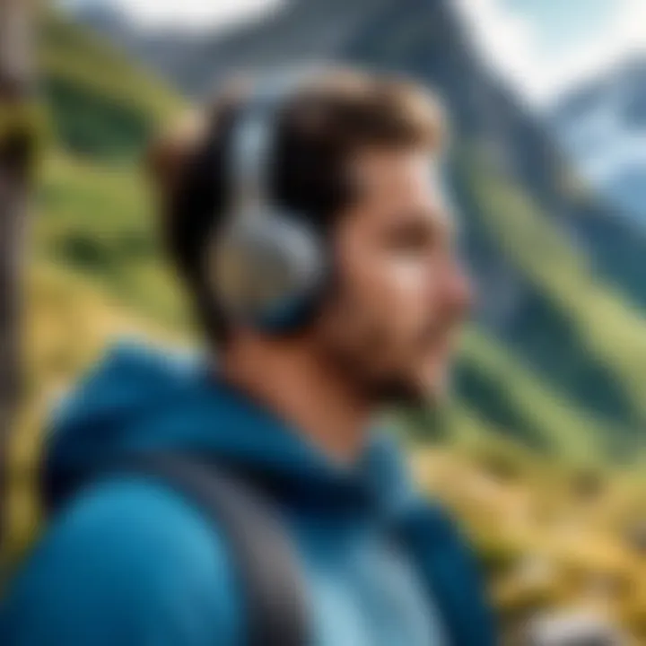 User testing wireless headphones in a natural setting