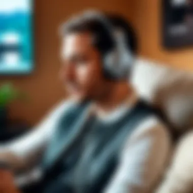 User experiencing immersive sound quality with JLAB headphones in a cozy setting