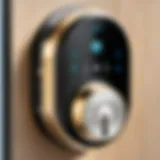 A close-up of a keyless door lock with smart technology features