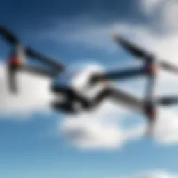 A sleek low-cost drone with a camera hovering in the air