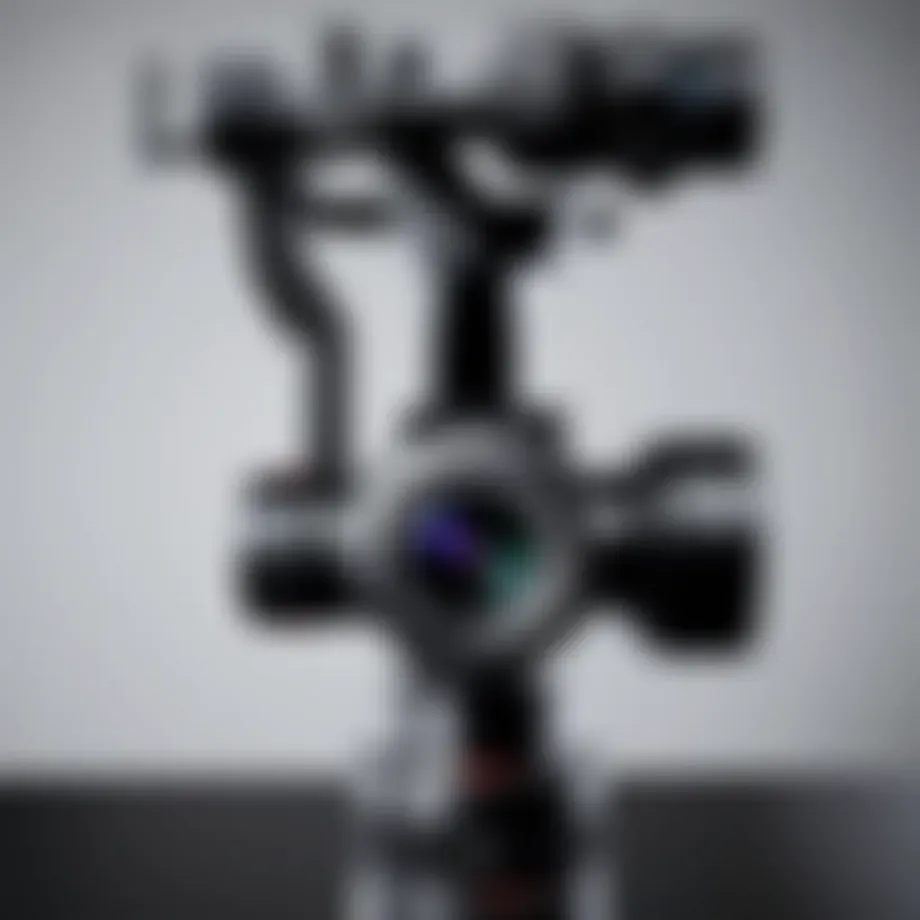 High-quality DSLR camera mounted on a three-axis gimbal.