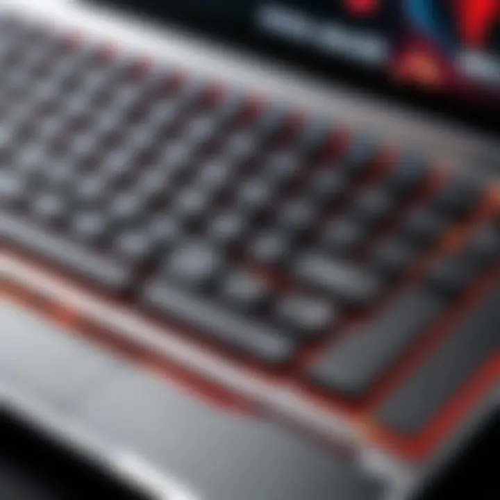 Close-up of MSI GE Raider laptop keyboard and touchpad