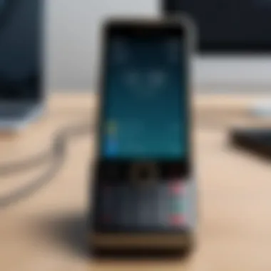 Smart Flip Phone in Professional Setting A smart flip phone in a professional work environment.
