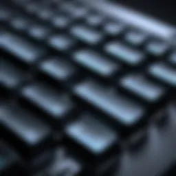 Close-up of an ultra quiet keyboard with soft lighting