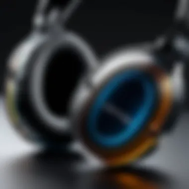 Close-up of headphone ear cups emphasizing sound quality.