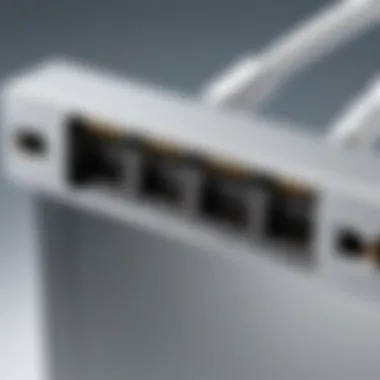 Close-up of USB to Ethernet adapter ports highlighting connectivity options