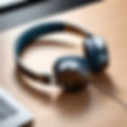 Lightweight Bluetooth headphones on a sleek desk