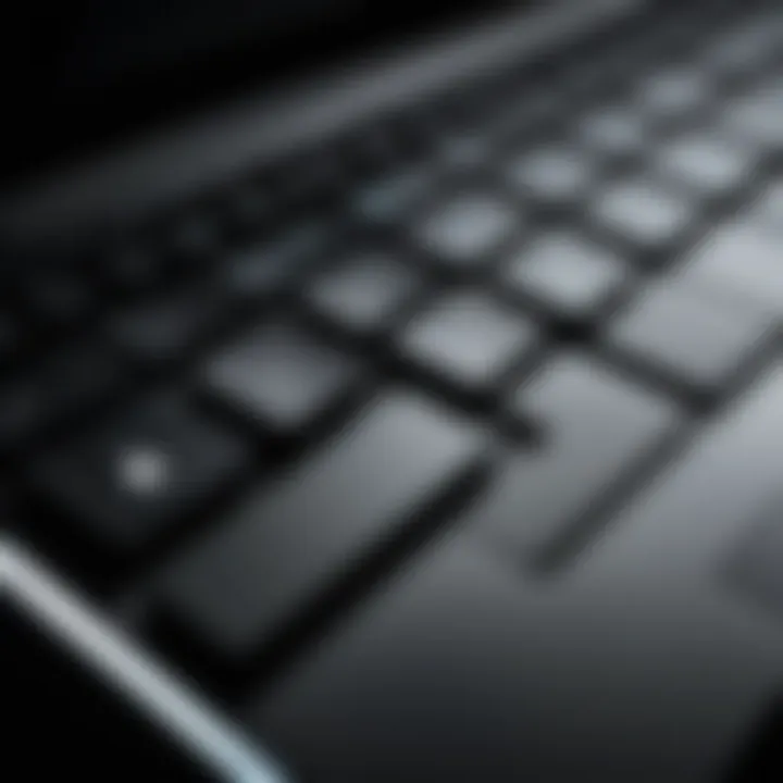 Close-up view of the Microsoft Surface Laptop backlit keyboard displaying light intensity