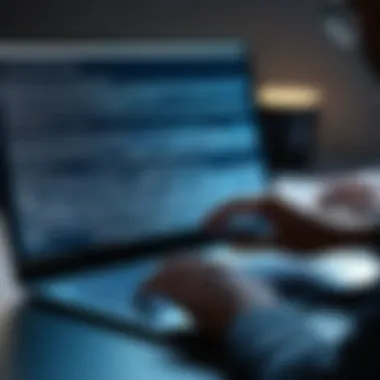 User utilizing the backlit keyboard in a dimly lit environment