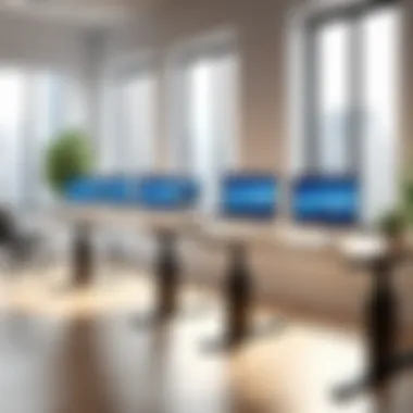 Incorporating Standing Desks into Workspaces An office space featuring multiple standing desks by windows