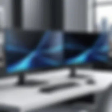 Dual Curved Monitors Enhancing Productivity Elegant dual curved monitor arrangement showcasing productivity