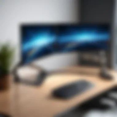 Ergonomic Dual Monitor Setup Close-up of ergonomic setup with two curved displays