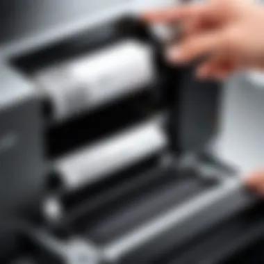 Close-up of label printing technology in action