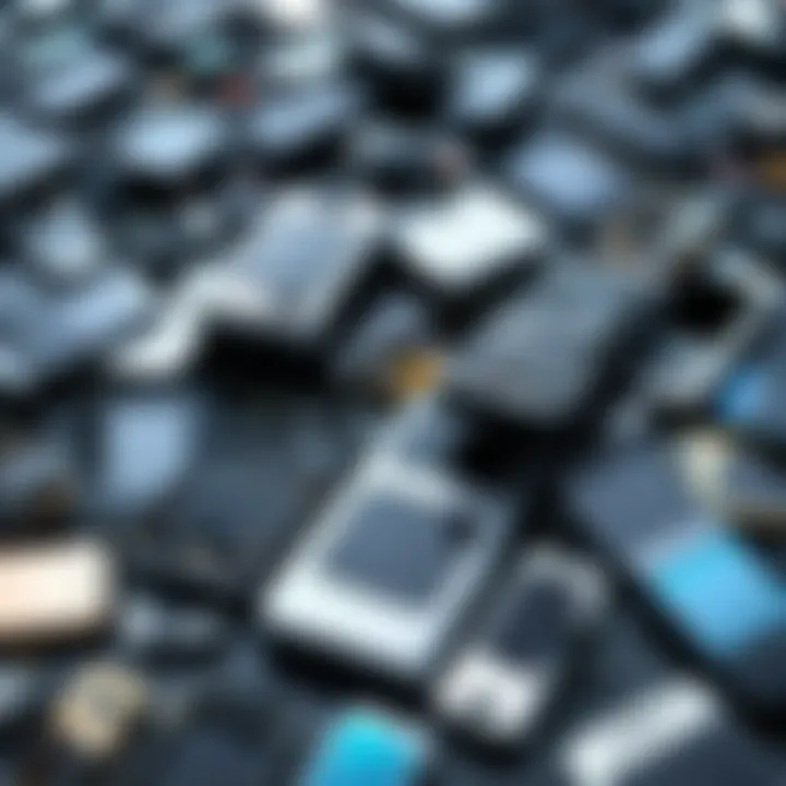 A collection of discarded cell phones illustrating electronic waste