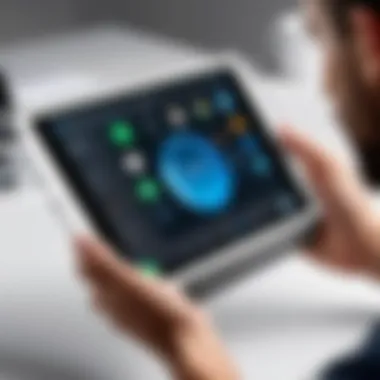 User interacting with iPad Air in a Spigen case