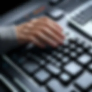 A user typing on a quiet keyboard, highlighting comfort and efficiency