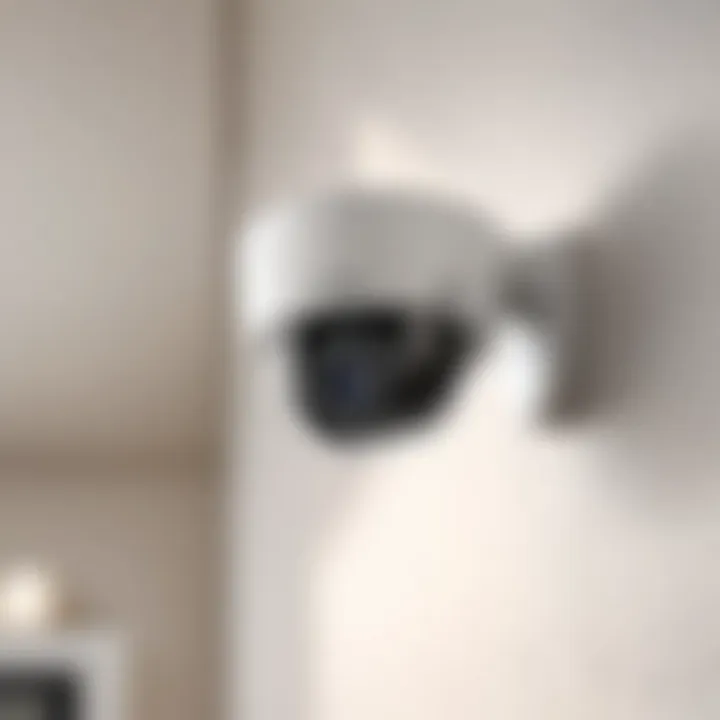 Wireless home security camera mounted on a wall