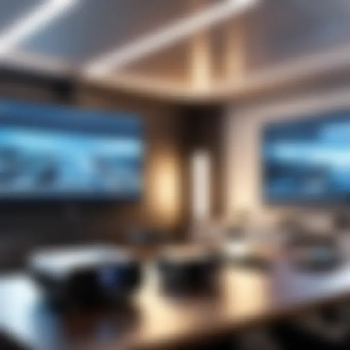A projector setup in a modern office environment