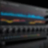 Detailed view of a hi-fi equalizer displaying various frequencies